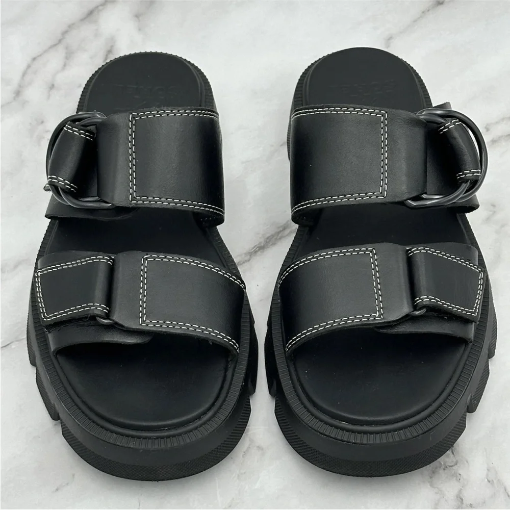 Sorel Sandals Womens Size 6 Black Leather Slides Adjustable Strap NL5223-010 - Picture 3 of 12